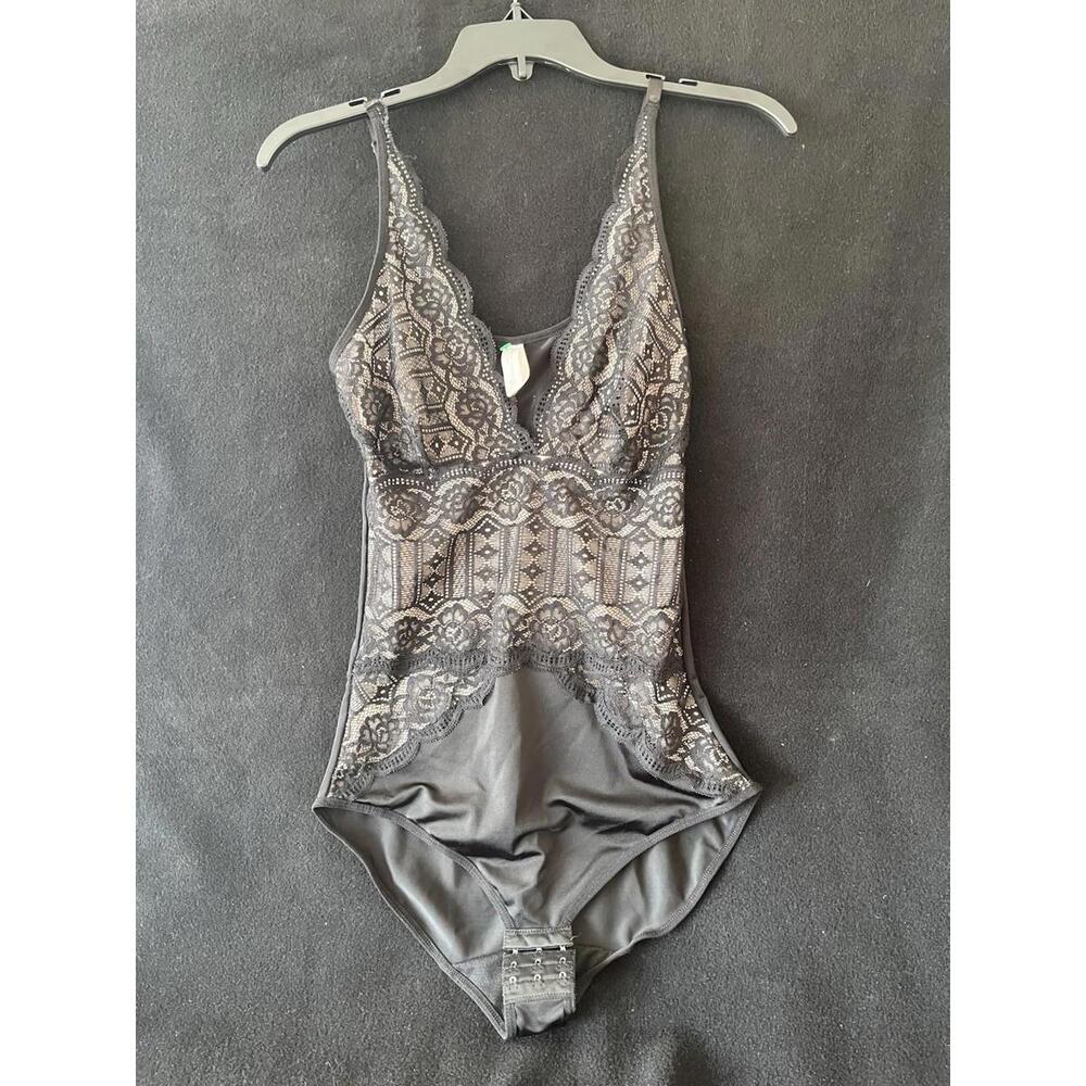 Adrienne Virginia Studio Black Body Shaper With Lave Bodysuit Teddy Size L